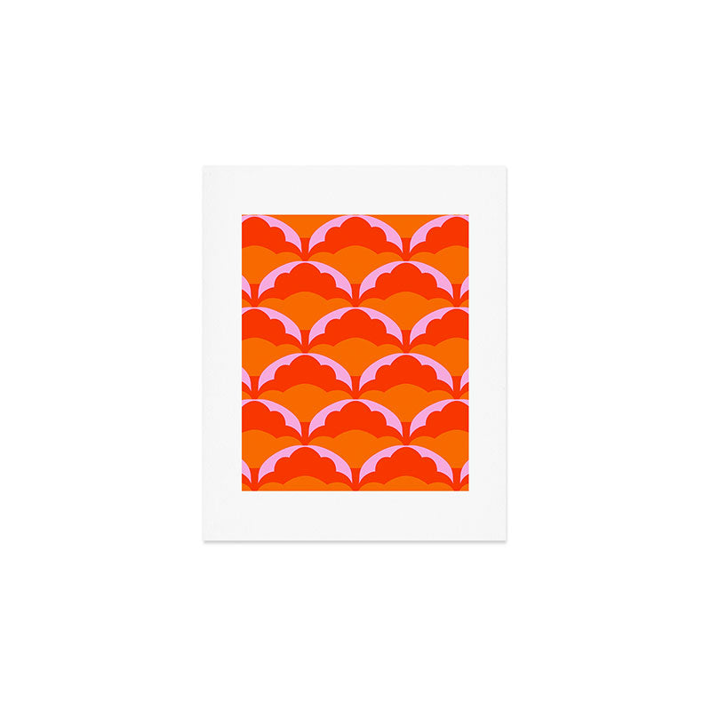 Orange Scalloped Floral Pattern Art Print Gallery Image 1