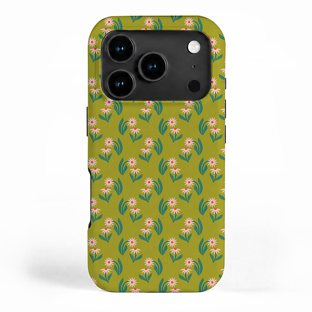Pink Daisy Pattern - Green iPhone Case Gallery Image 1
