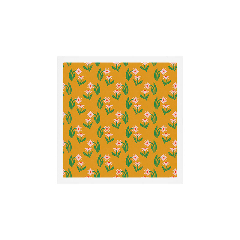 Pink Daisy Pattern - Yellow Art Print Gallery Image 1