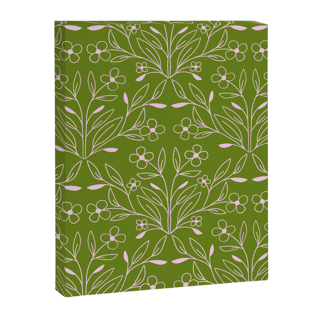 Playful Doodled Blooms Pattern - Green Canvas Print Gallery Image 8