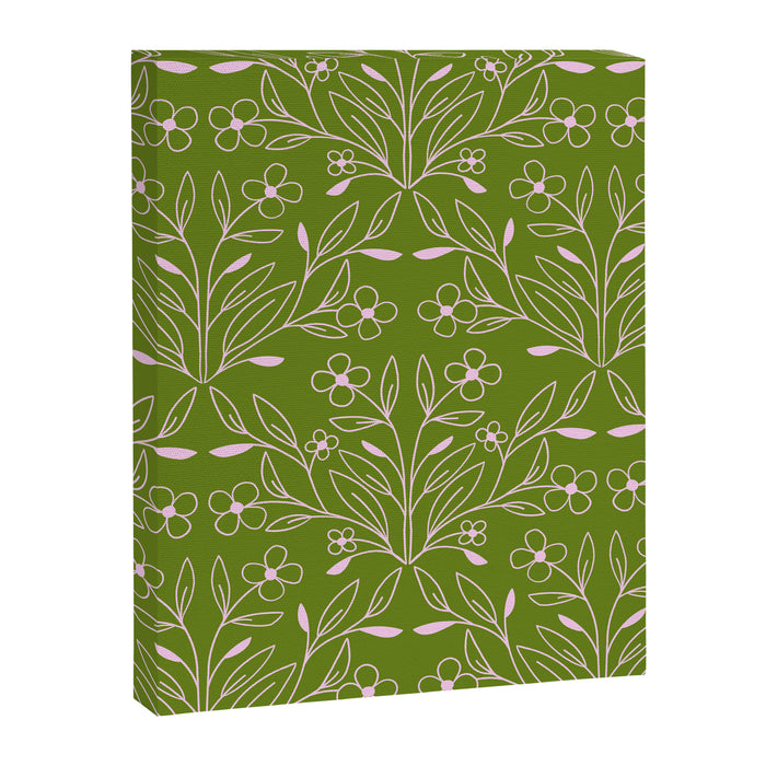 Playful Doodled Blooms Pattern - Green Canvas Print Gallery Image 1