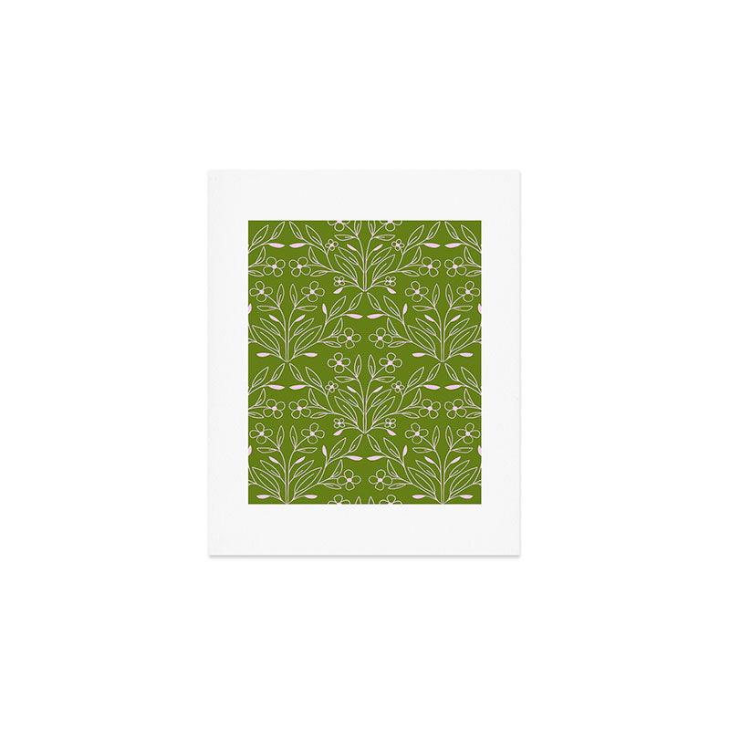 Playful Doodled Blooms Pattern - Green Art Print Gallery Image 1