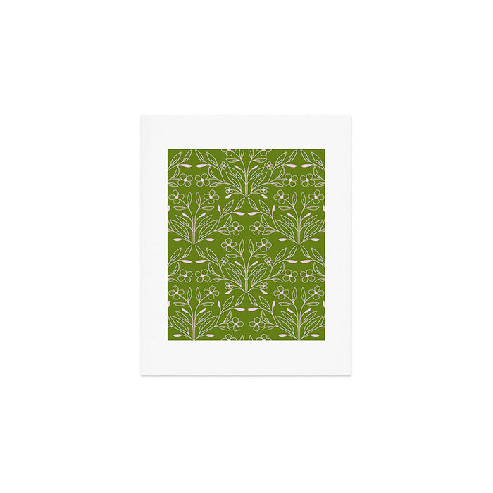 Playful Doodled Blooms Pattern - Green Art Print Gallery Image 1