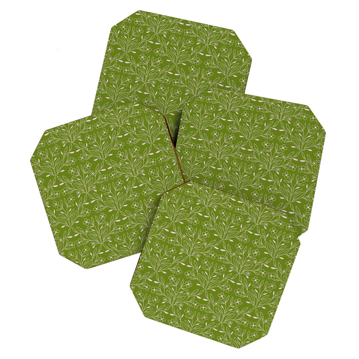 Playful Doodled Blooms Pattern - Green Coaster Gallery Image 1