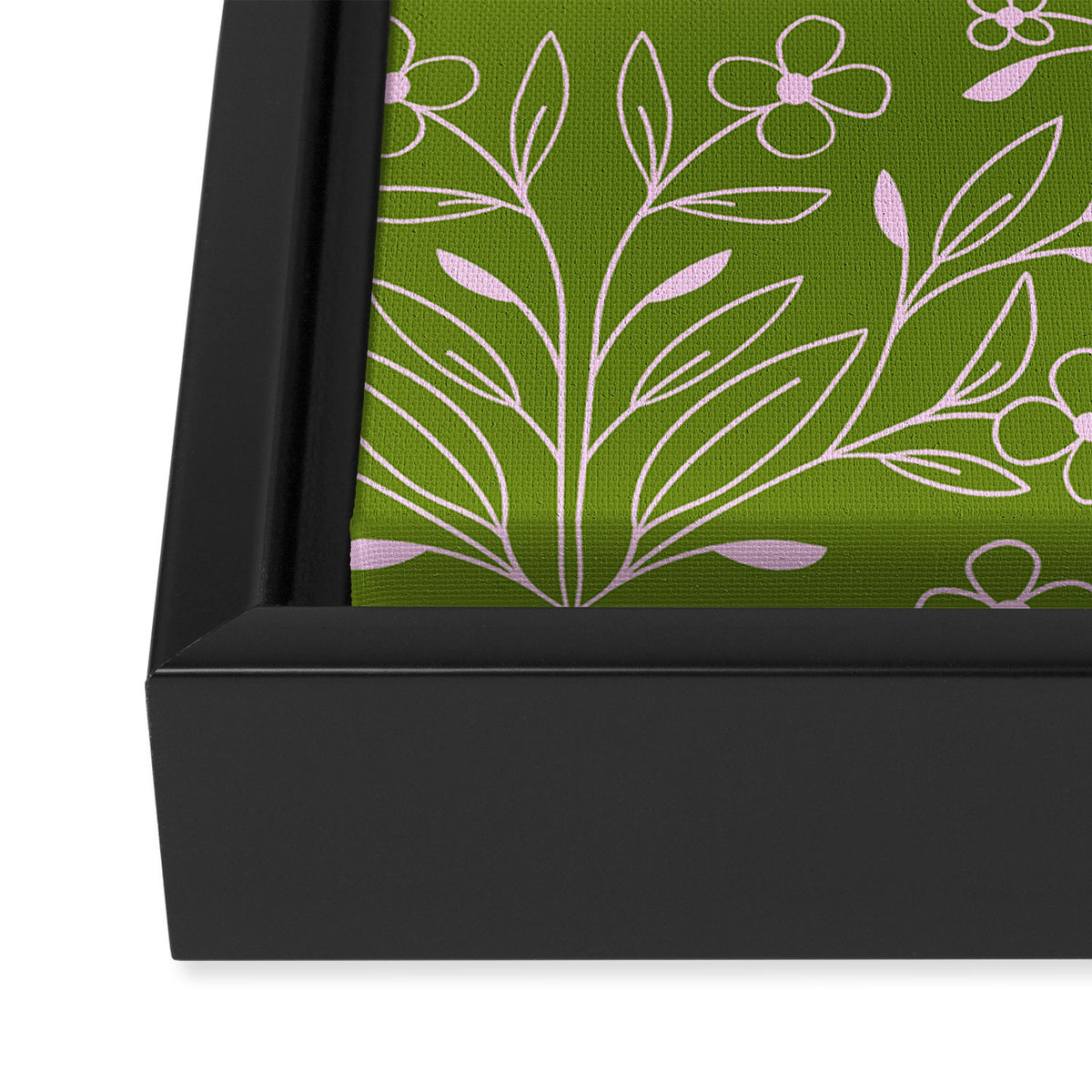 Playful Doodled Blooms Pattern - Green Framed Canvas Print Gallery Image 3