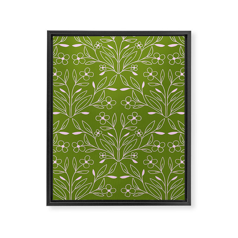 Playful Doodled Blooms Pattern - Green Framed Canvas Print Gallery Image 8