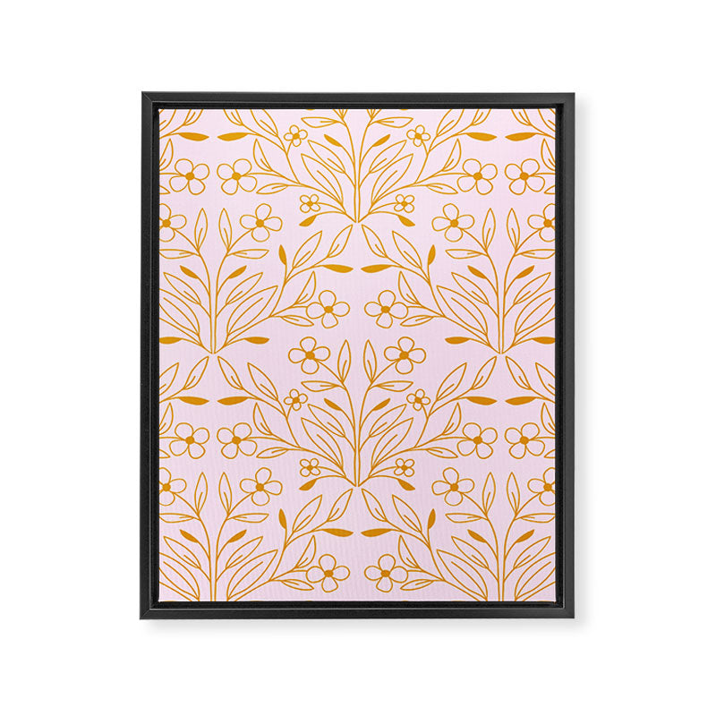 Playful Doodled Blooms Pattern - Pink and Gold Framed Canvas Print Gallery Image 8