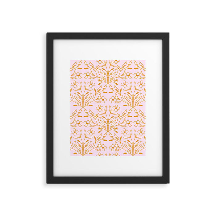 Playful Doodled Blooms Pattern - Pink and Gold Framed Art Print Gallery Image 1