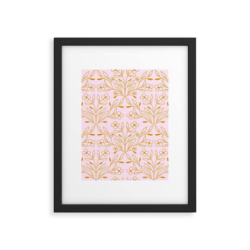 Playful Doodled Blooms Pattern - Pink and Gold Framed Art Print Gallery Image 6