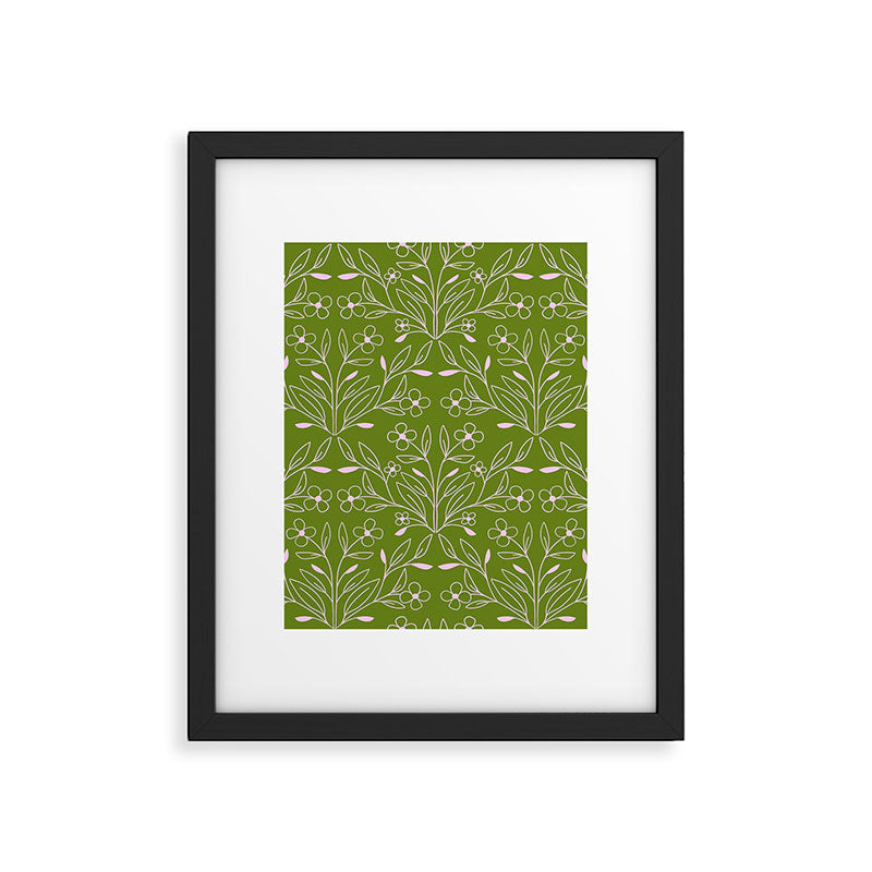 Playful Doodled Blooms Pattern - Green Framed Art Print Gallery Image 6