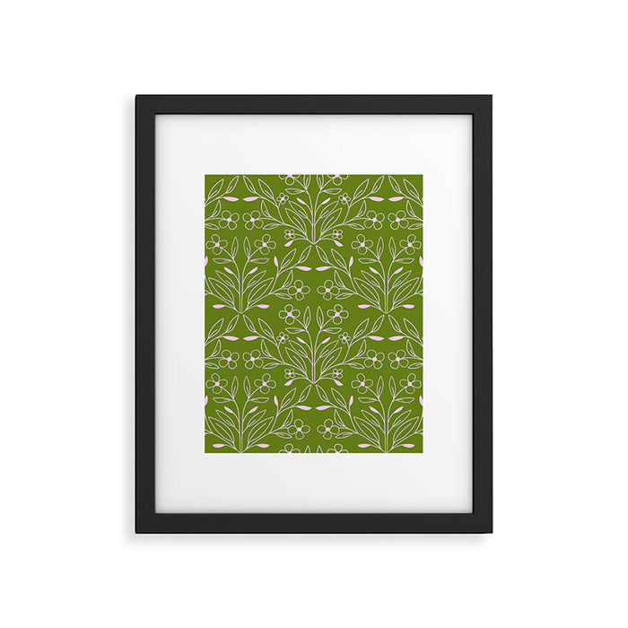 Playful Doodled Blooms Pattern - Green Framed Art Print Gallery Image 1