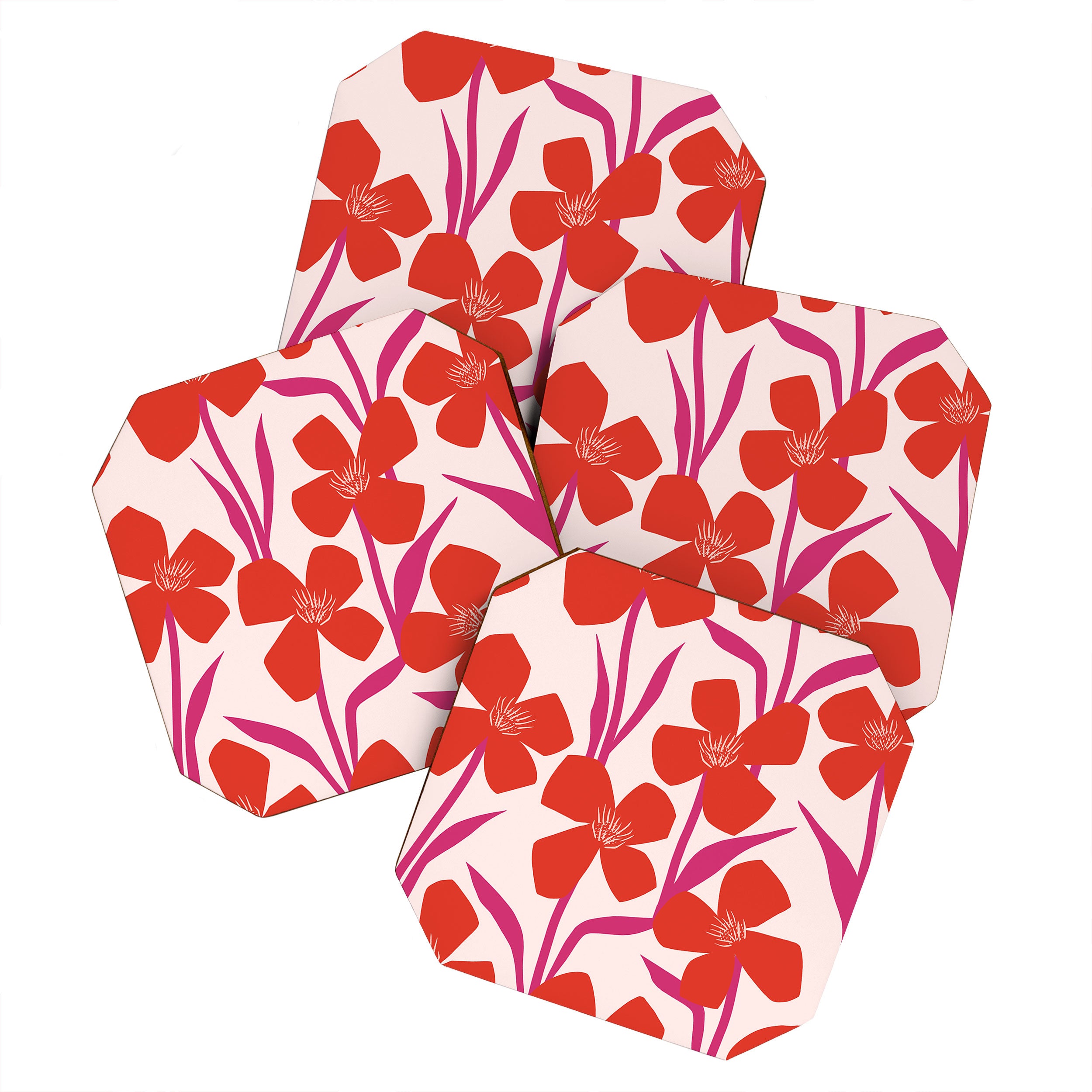 Red and Pink Floral Pattern Coaster Gallery Image 1