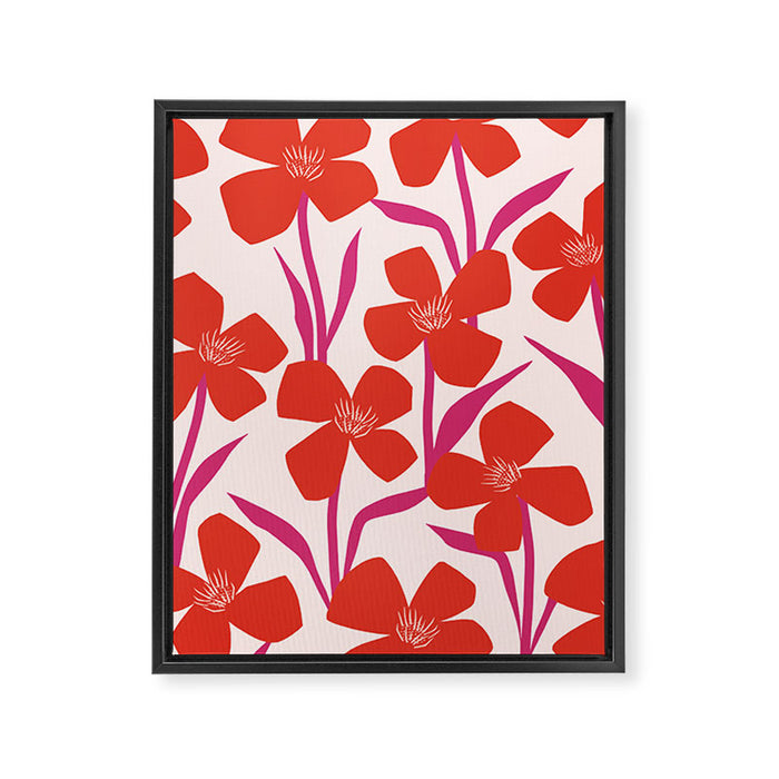 Red and Pink Floral Pattern Framed Canvas Print Gallery Image 1