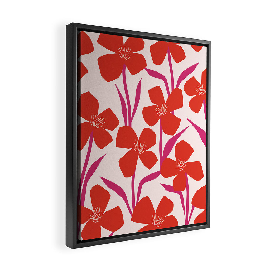 Red and Pink Floral Pattern Framed Canvas Print Gallery Image 2