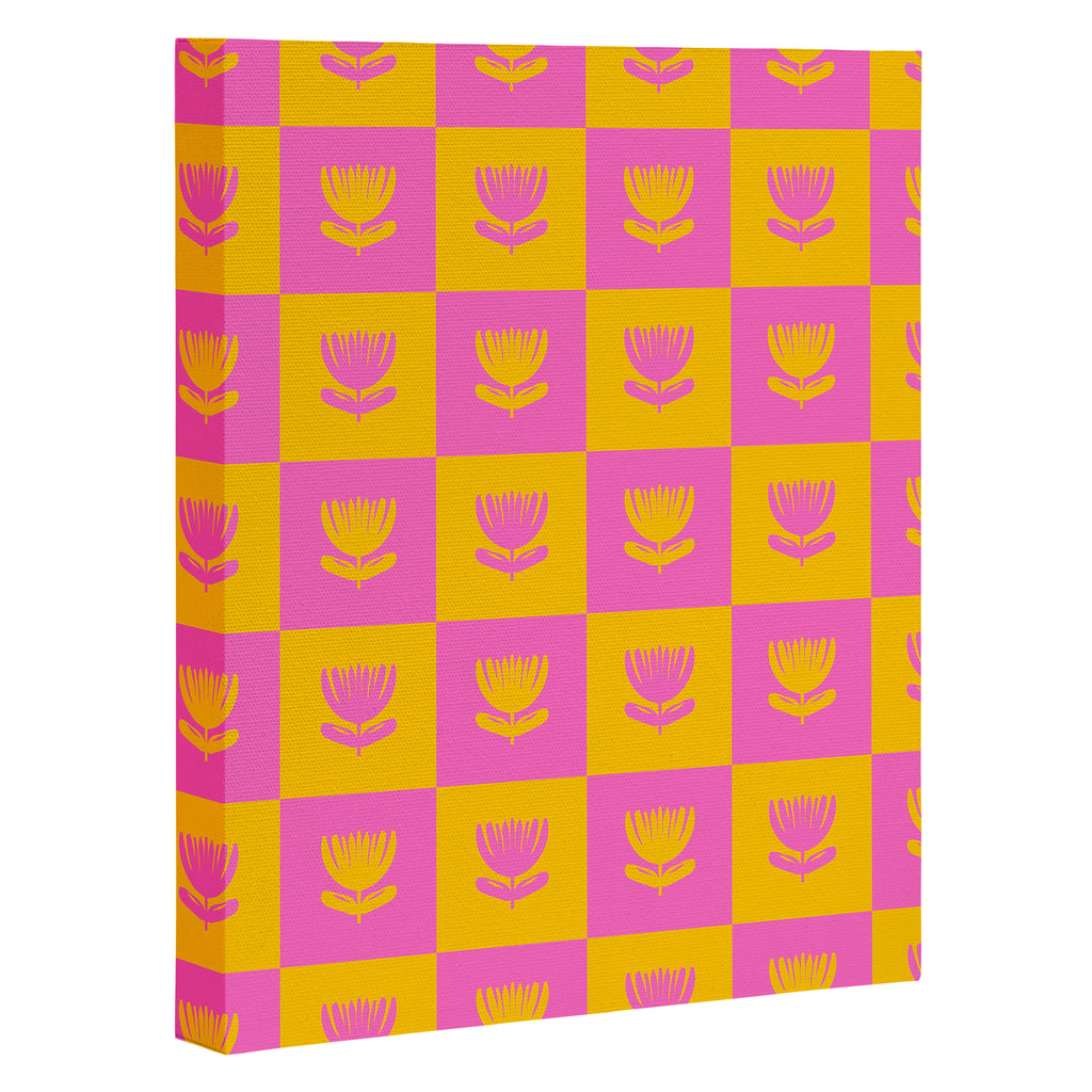 Retro Checkered Tulips Pattern Canvas Print Gallery Image 3