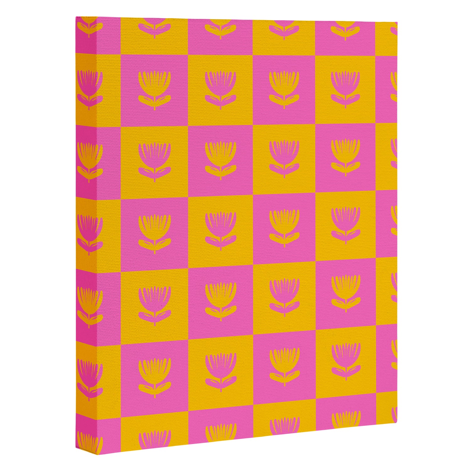 Retro Checkered Tulips Pattern Canvas Print Gallery Image 3