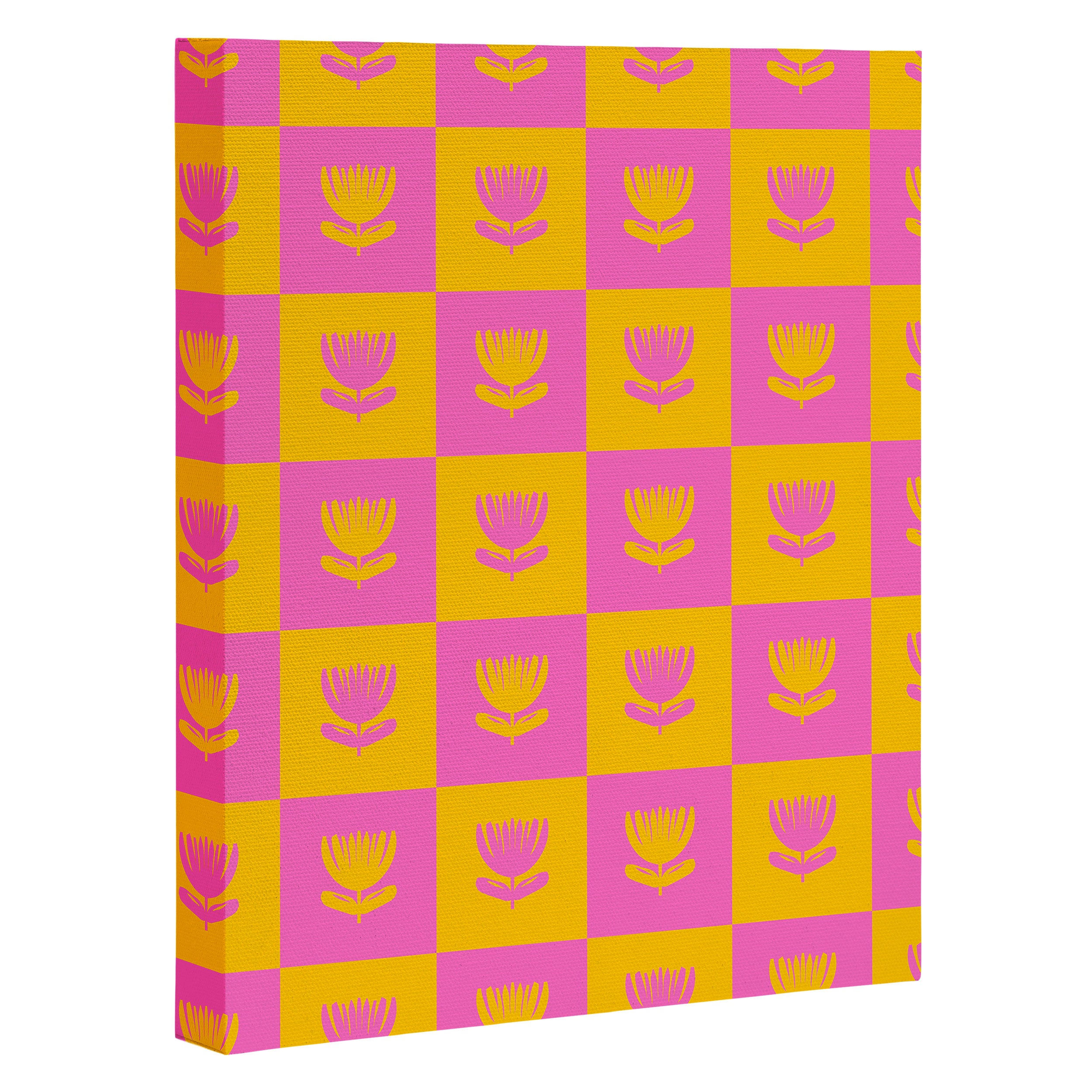 Retro Checkered Tulips Pattern Canvas Print Gallery Image 3