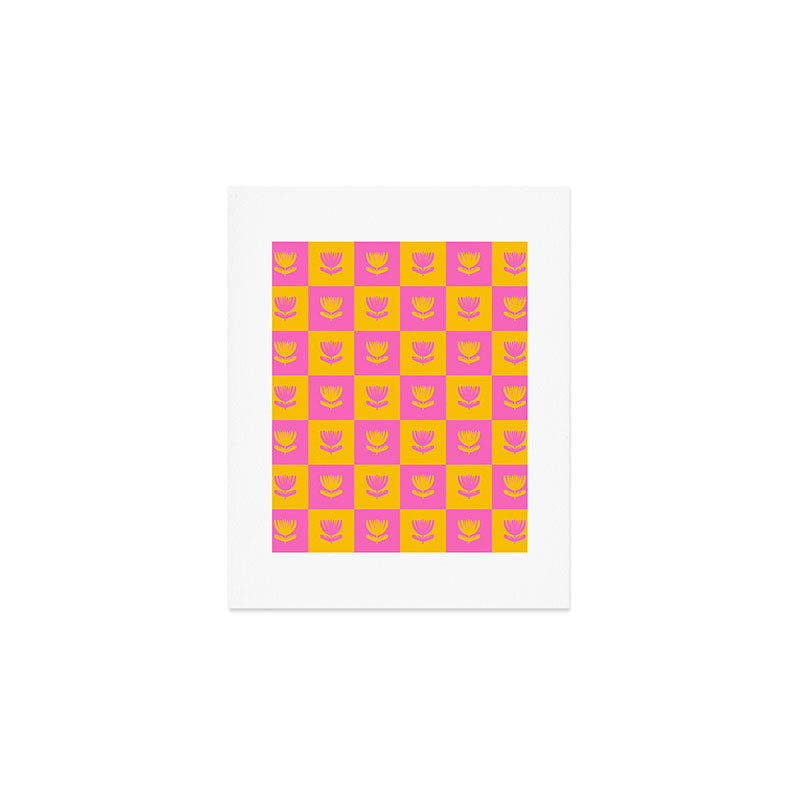 Retro Checkered Tulips Pattern Art Print Gallery Image 1
