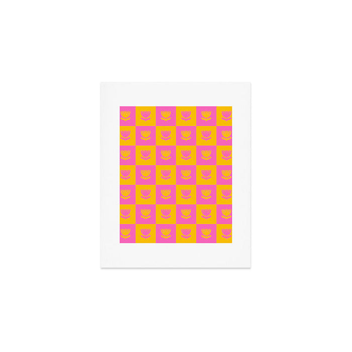 Retro Checkered Tulips Pattern Art Print Gallery Image 1