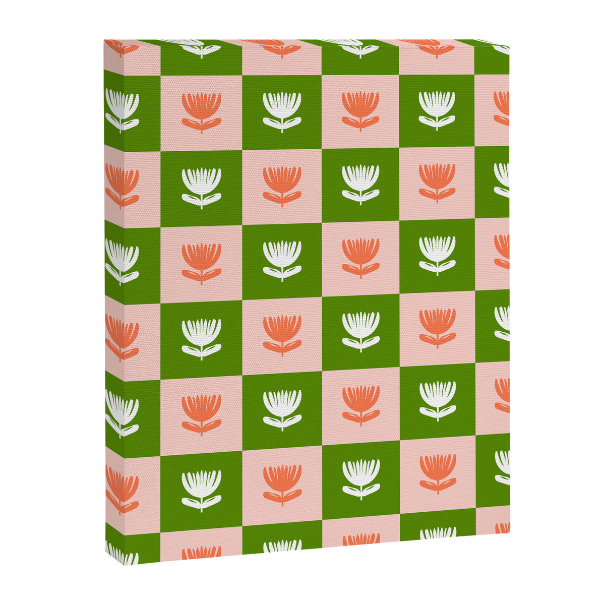 Retro Checkered Tulips Pattern - Pink and Green Canvas Print Gallery Image 8