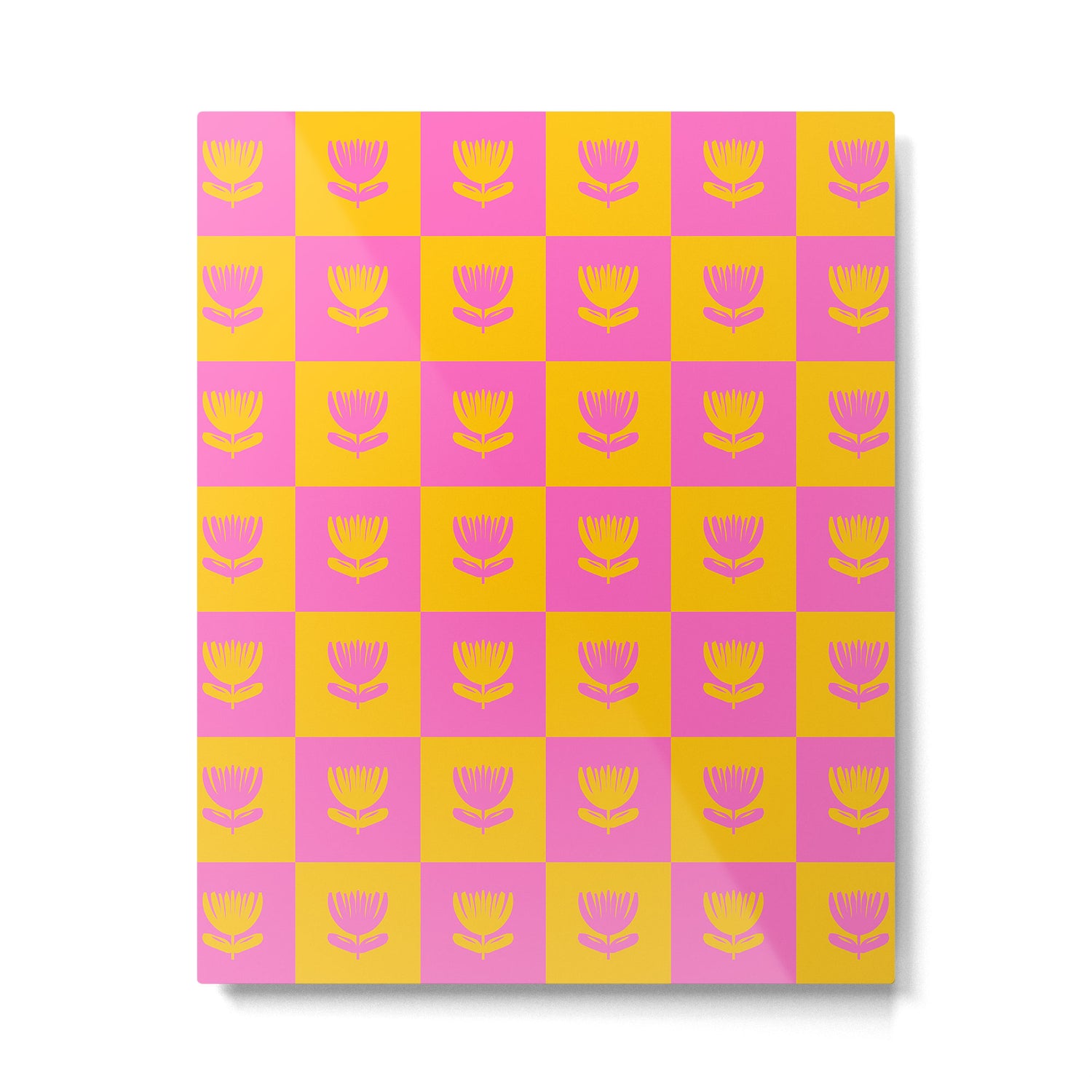 Retro Checkered Tulips Pattern Metal Print Gallery Image 6