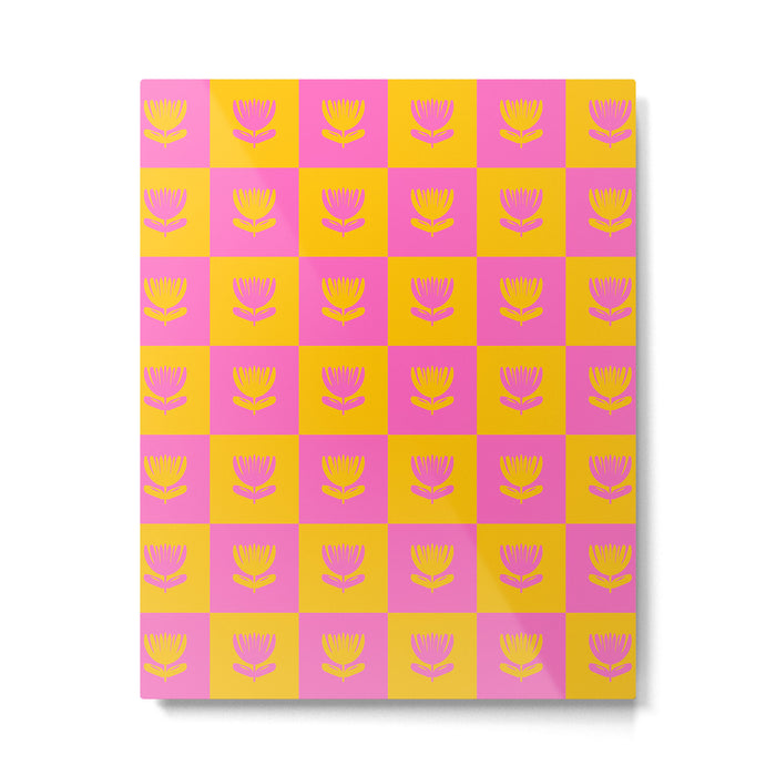 Retro Checkered Tulips Pattern Metal Print Gallery Image 1