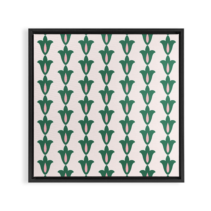 Retro Green Floral Pattern Framed Canvas Print Gallery Image 1