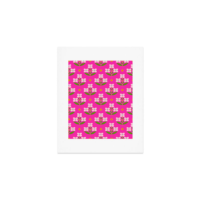 Retro Pink Floral Bunches Pattern - Pink Art Print Gallery Image 1