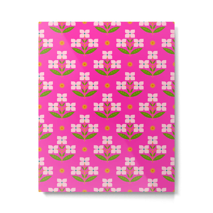 Retro Pink Floral Bunches Pattern - Pink Metal Print Gallery Image 1