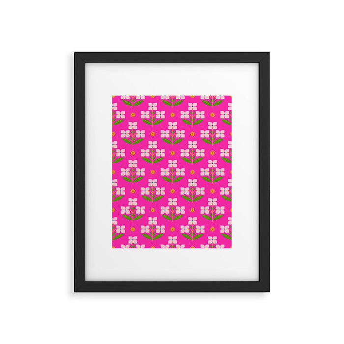 Retro Pink Floral Bunches Pattern - Pink Framed Art Print Gallery Image 1