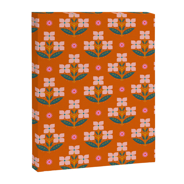 Retro Pink Floral Bunches Pattern - Terracotta  Canvas Print Gallery Image 1