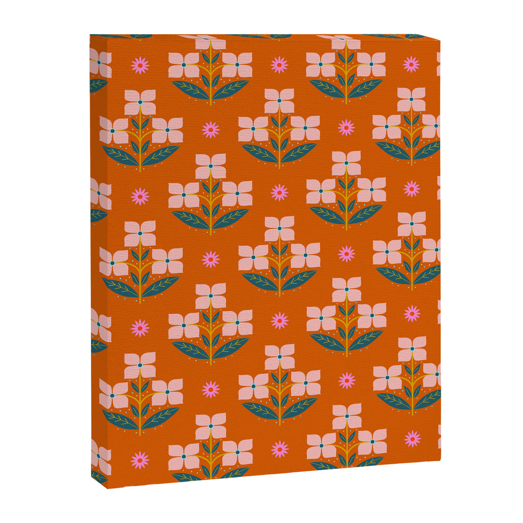 Retro Pink Floral Bunches Pattern - Terracotta  Canvas Print Gallery Image 8