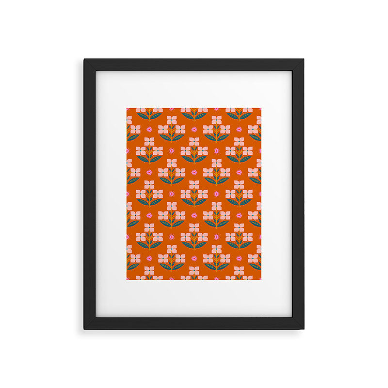 Retro Pink Floral Bunches Pattern - Terracotta  Framed Art Print Gallery Image 4