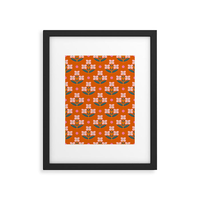 Retro Pink Floral Bunches Pattern - Terracotta  Framed Art Print Gallery Image 1