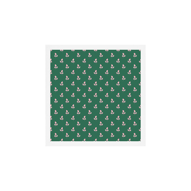 Retro Pink Leaf Pattern - Green Background Art Print Gallery Image 1