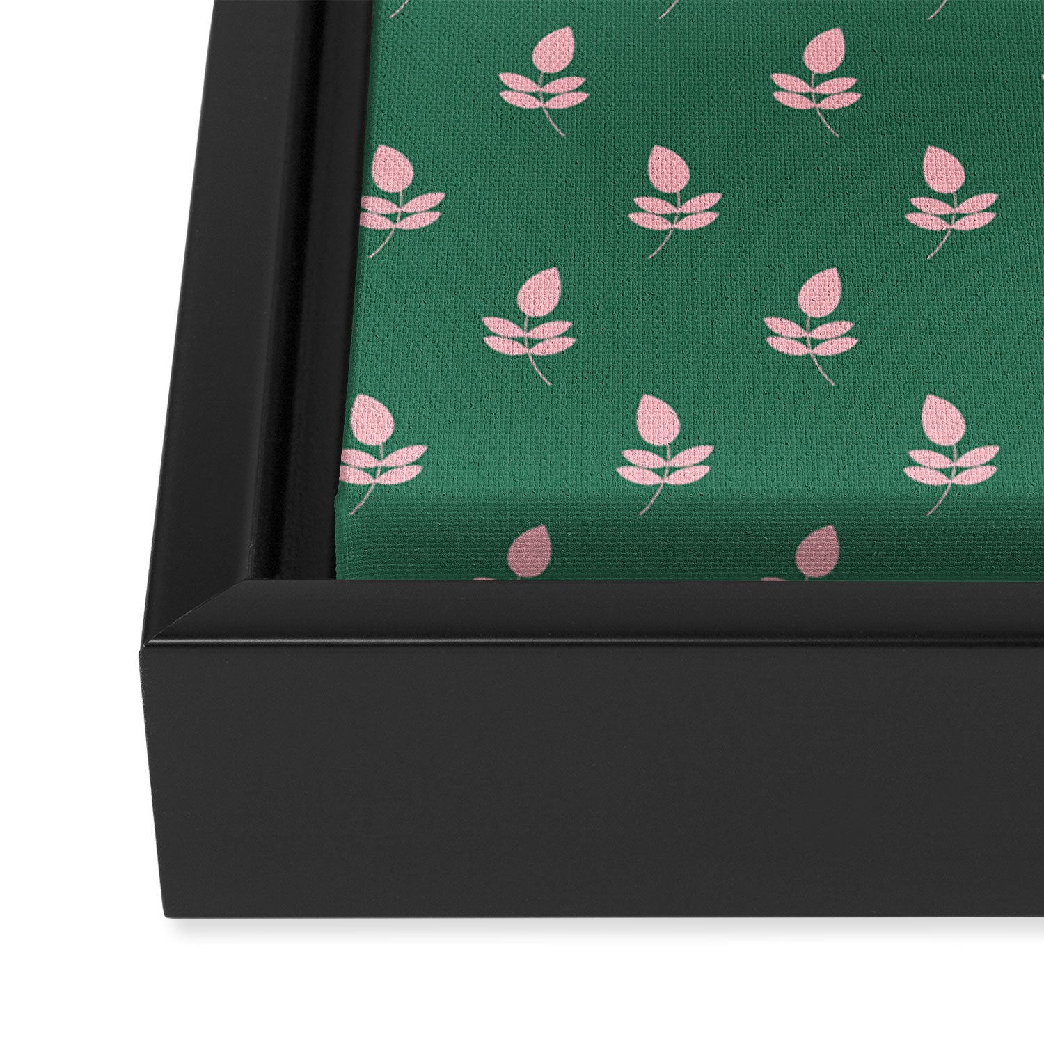 Retro Pink Leaf Pattern - Green Background Framed Canvas Print Gallery Image 2