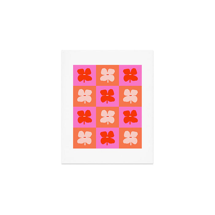 Retro Tropical Checkered Floral Pattern Art Print Gallery Image 1