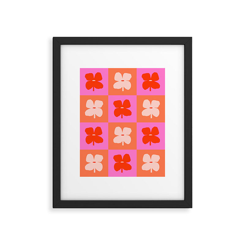 Retro Tropical Checkered Floral Pattern Framed Art Print Gallery Image 6