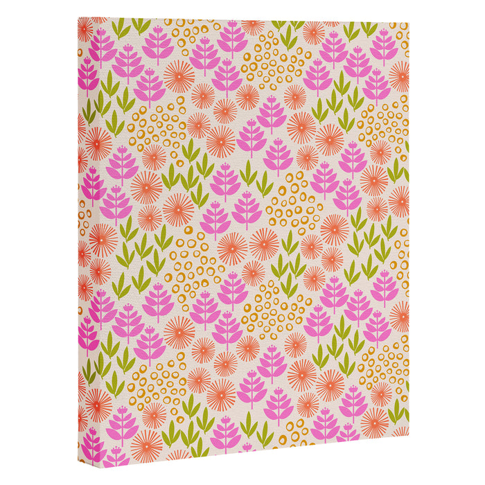 Retro Tropical Flora Pattern Canvas Print Gallery Image 1
