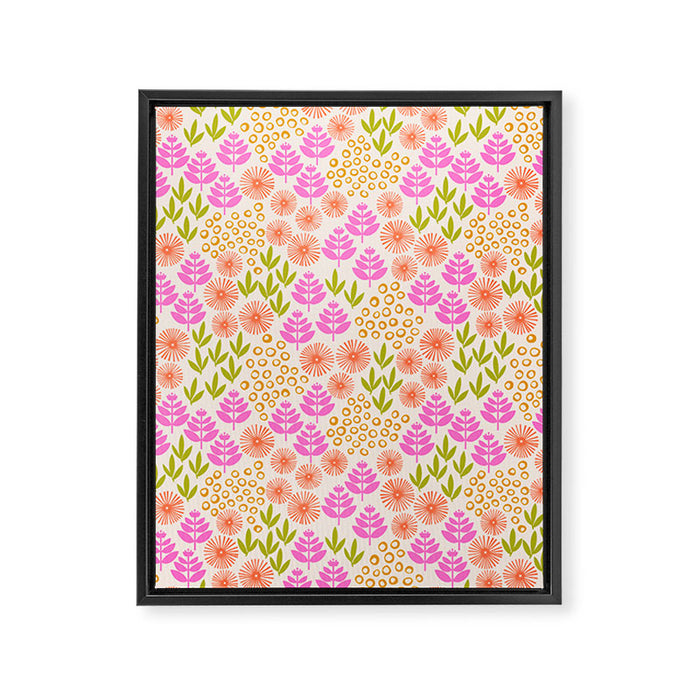 Retro Tropical Flora Pattern Framed Canvas Print Gallery Image 1