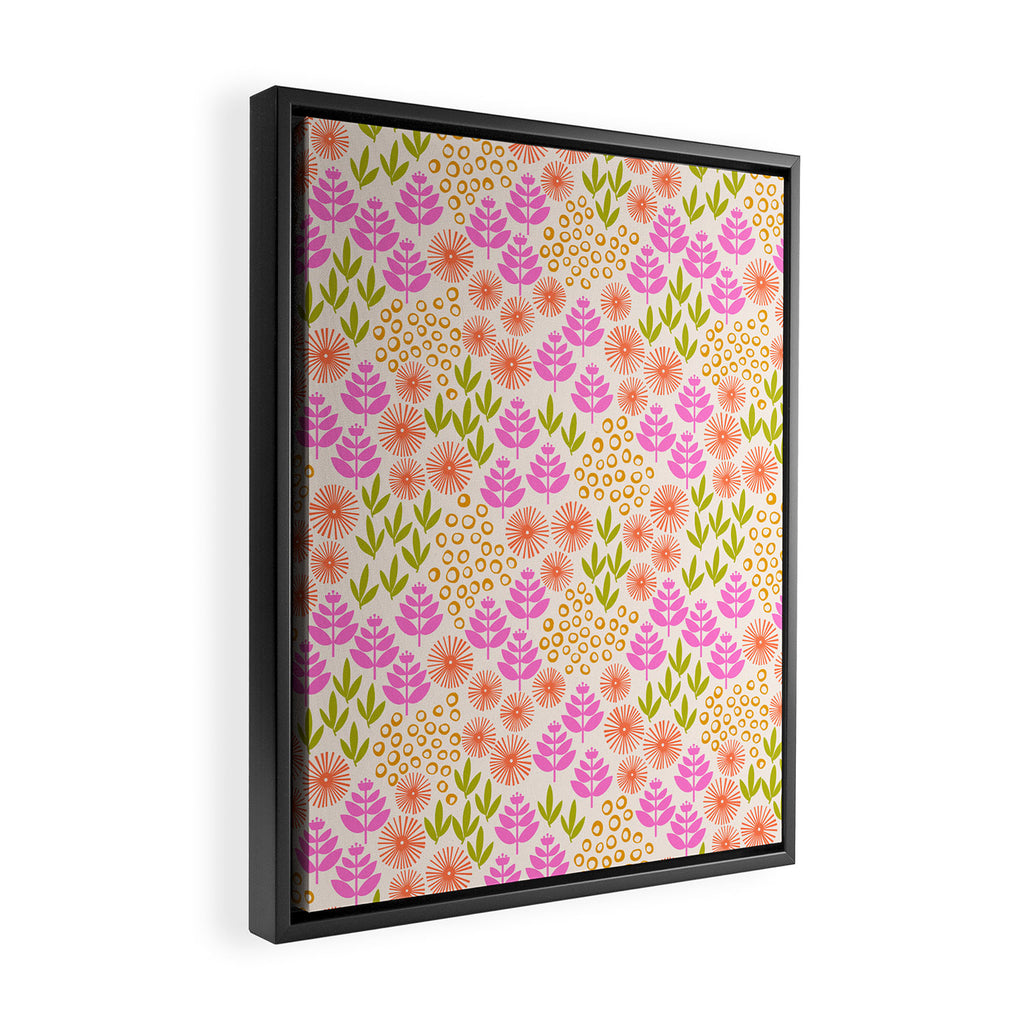 Retro Tropical Flora Pattern Framed Canvas Print Gallery Image 2