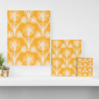 Retro White Fanned Floral Pattern - Yellow Background Canvas Print Gallery Image 3