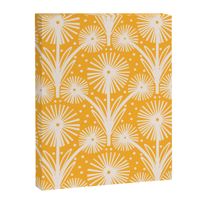 Retro White Fanned Floral Pattern - Yellow Background Canvas Print Gallery Image 1