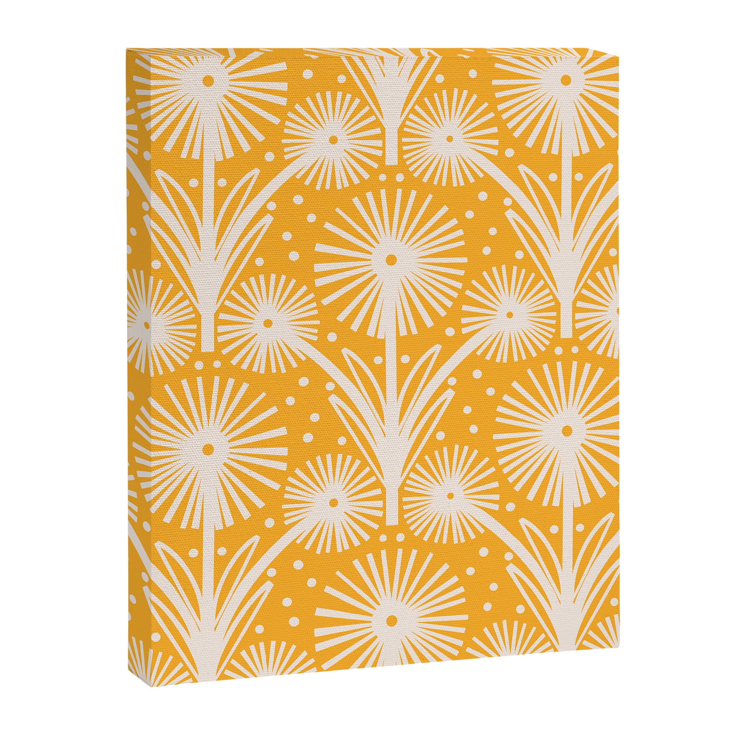 Retro White Fanned Floral Pattern - Yellow Background Canvas Print Gallery Image 8