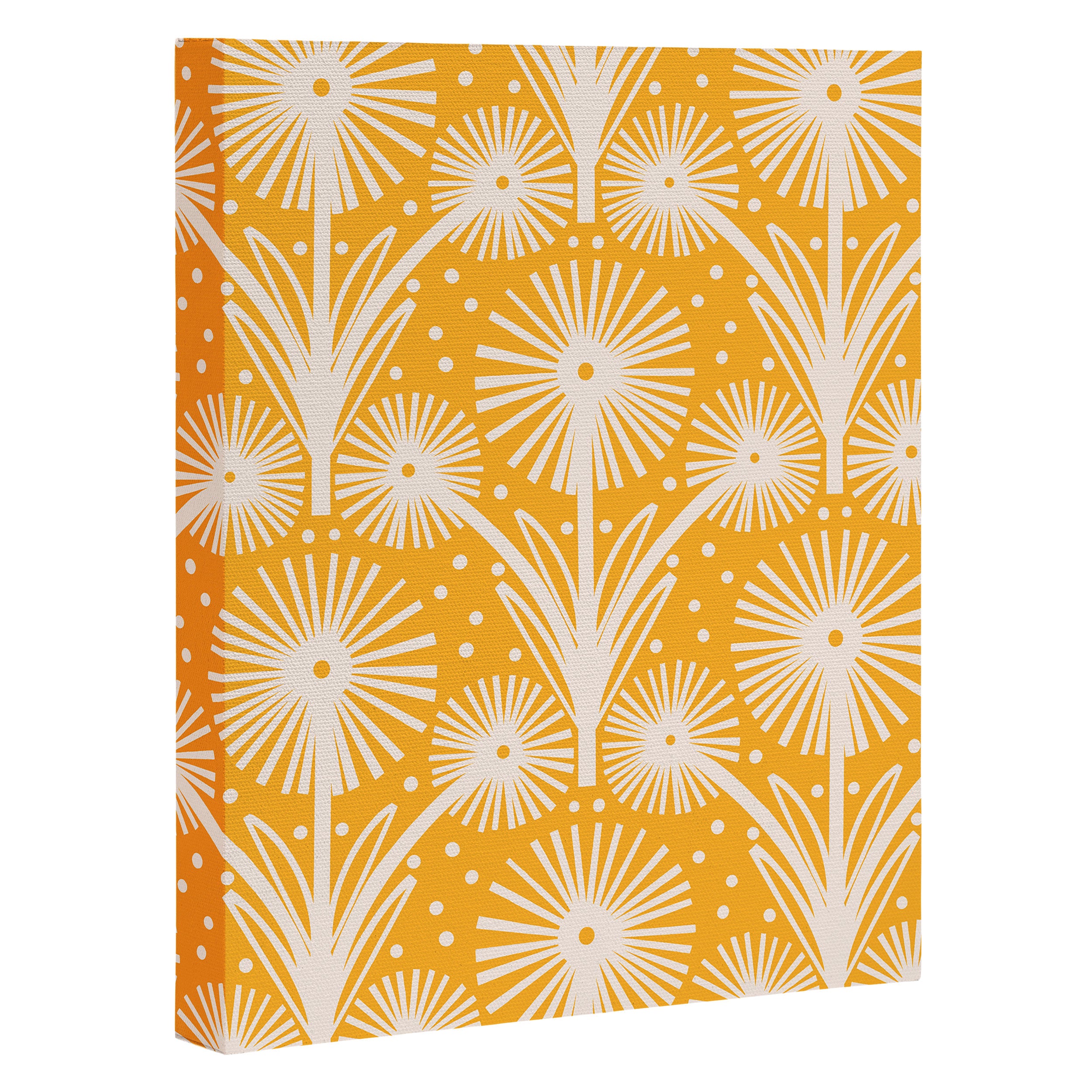 Retro White Fanned Floral Pattern - Yellow Background Canvas Print Gallery Image 3