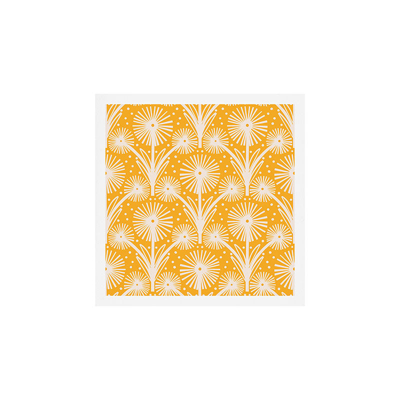 Retro White Fanned Floral Pattern - Yellow Background Art Print Gallery Image 1