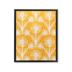 Retro White Fanned Floral Pattern - Yellow Background Framed Canvas Print Gallery Image 8