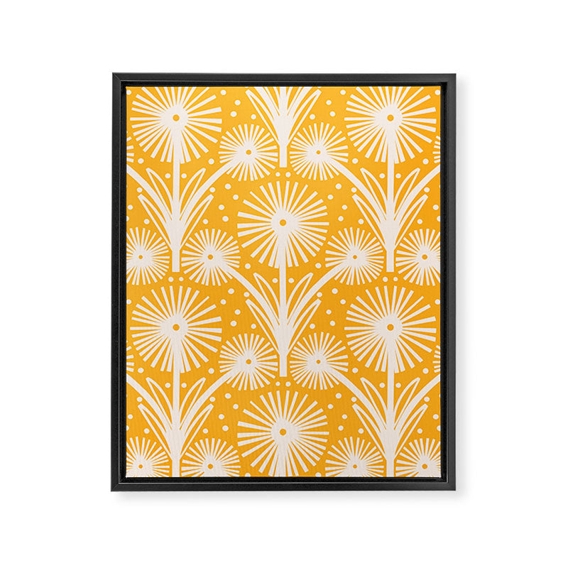 Retro White Fanned Floral Pattern - Yellow Background Framed Canvas Print Gallery Image 8