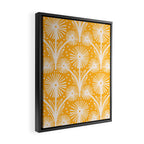 Retro White Fanned Floral Pattern - Yellow Background Framed Canvas Print Gallery Image 2