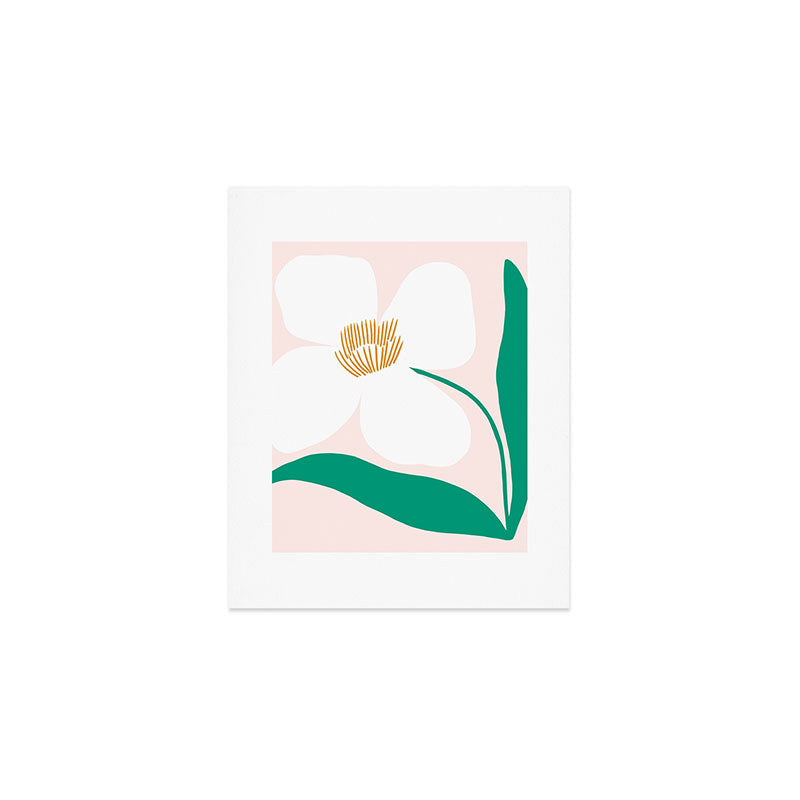 Single White Abstract Flower With Pink Background Art Print Gallery Image 1